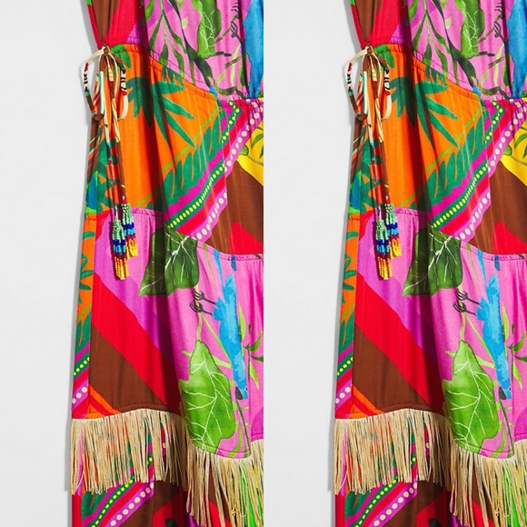Anthropologie Farm Rio Palila Fringed Midi Dress - Picture 4 of 8
